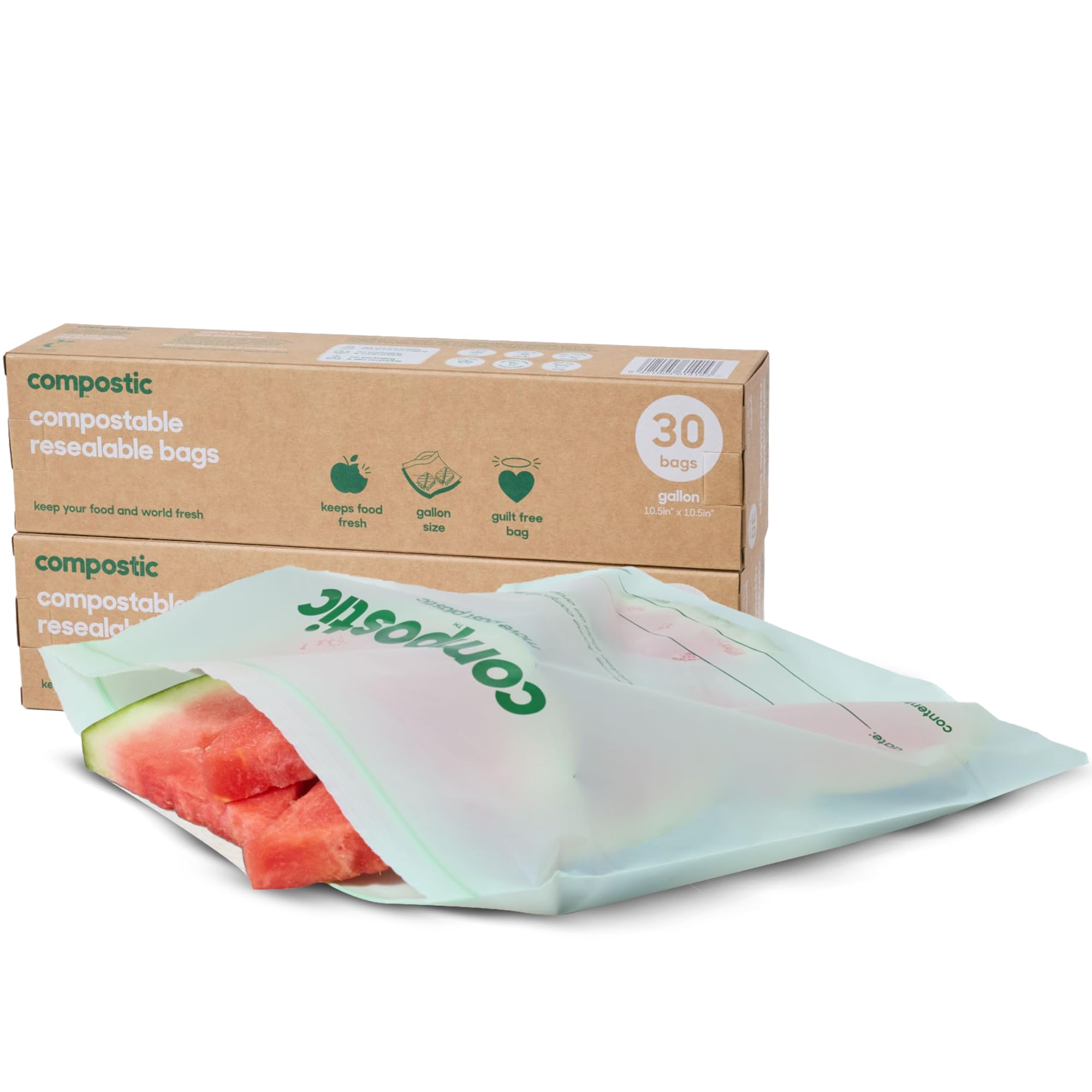Compostic Compostable Storage Bags, Home Compostable, Plant-Based, Leak-Proof