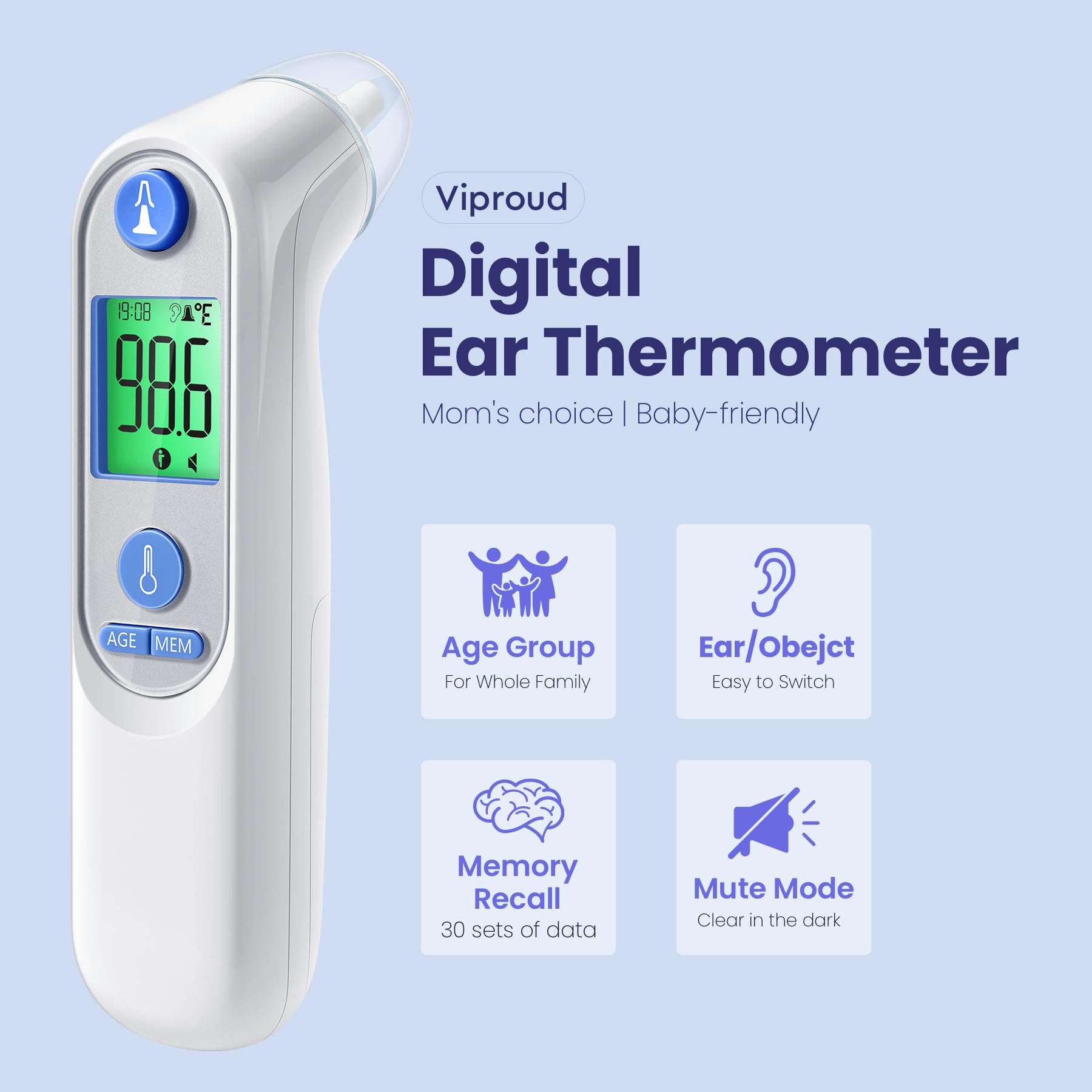 Viproud Ear Thermometer for All Ages | 1s Reading

