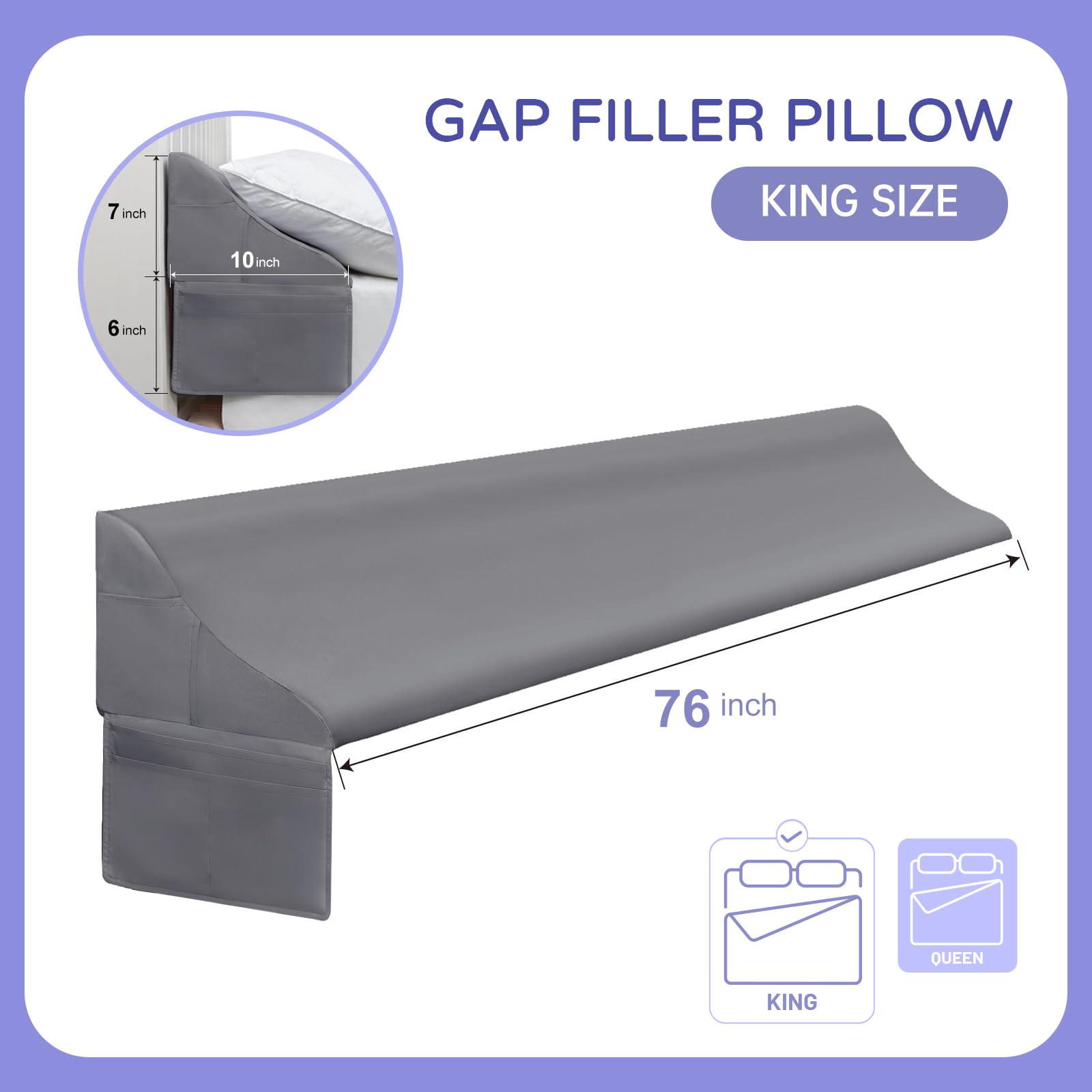 Vekkia Bed Gap Filler Wedge Pillow for Headboard

