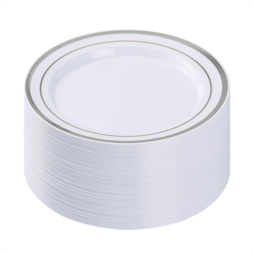 BESTVIP 10.25 Inch Disposable Plastic Plates with Rim