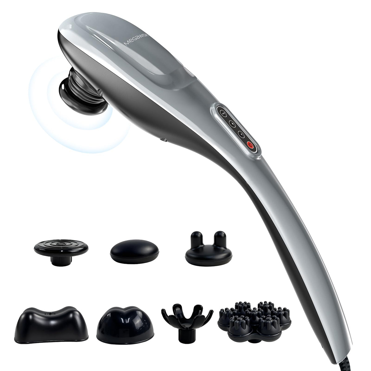 MEGAWISE Handheld Deep Tissue Massager for Neck & Back – 3600 RPM, 5 Nodes