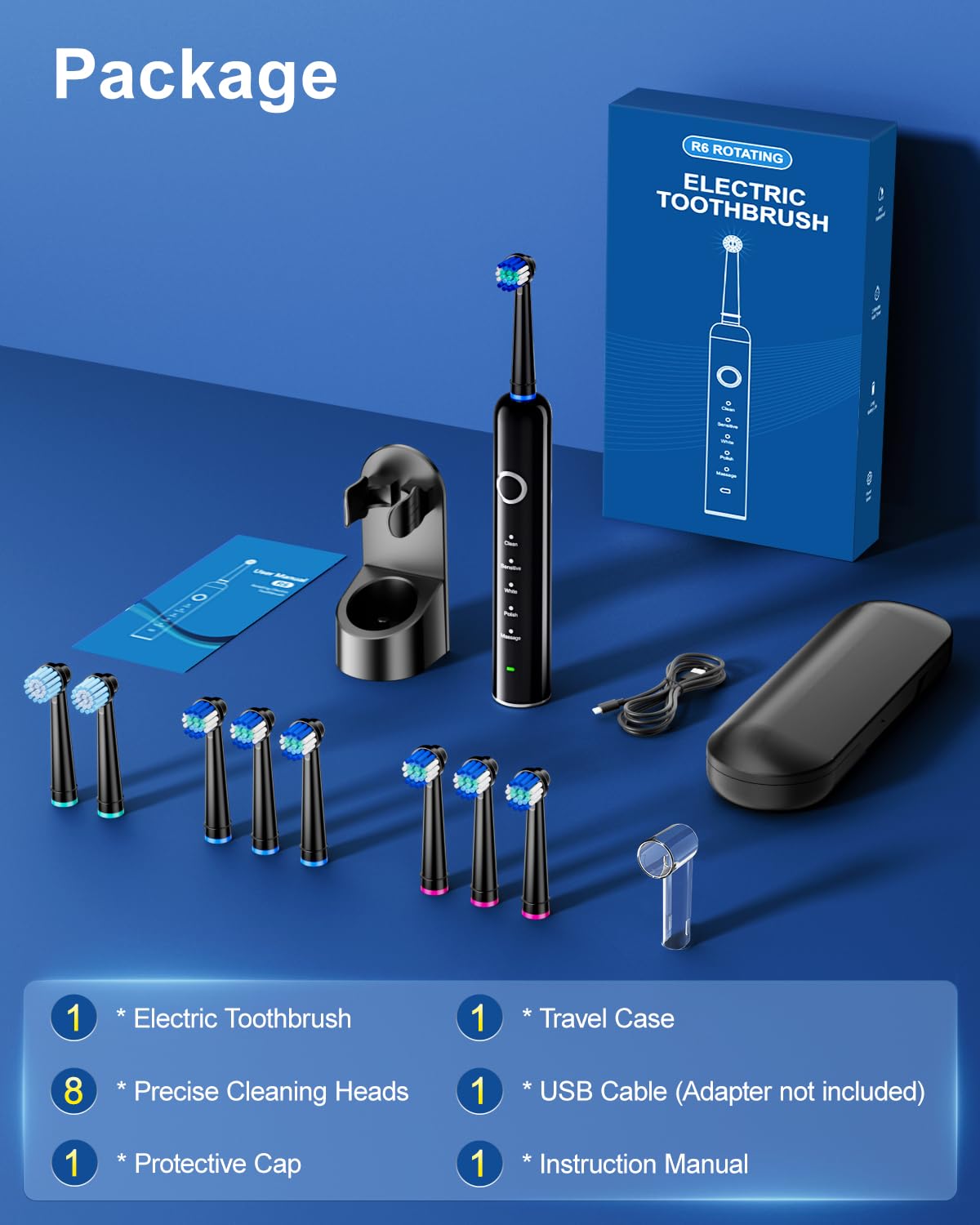 Rotating Electric Toothbrush for Adults | 8 Heads & 5 Modes

