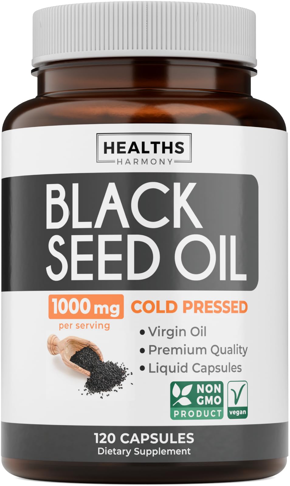 Black Seed Oil Softgels - Non-GMO Vegan Cold-Pressed with Vitamin E