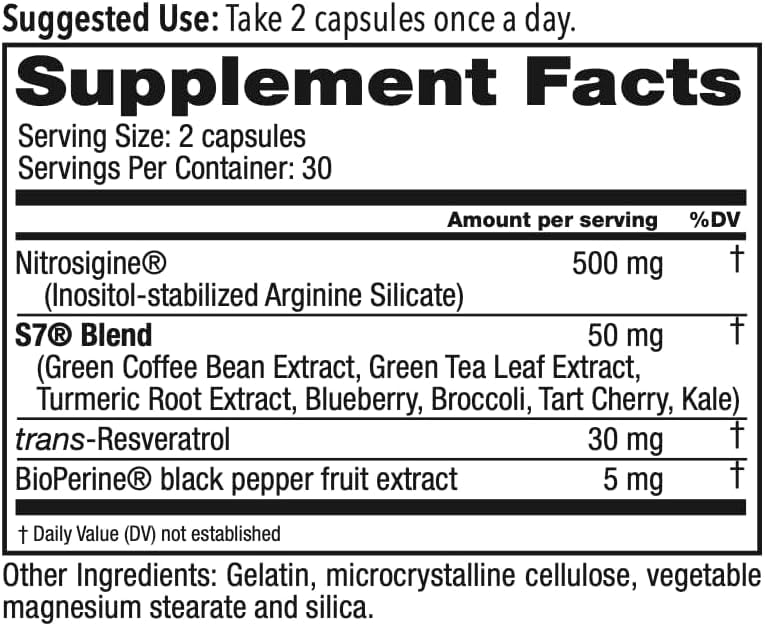 Nitric Oxide Booster by Juvenon BloodFlow-7 | Nitrosigine & S7


