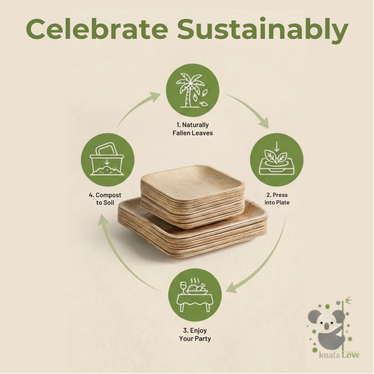 Palm Leaf Plates KoalaLove Square Eco-Friendly Disposable Tableware

