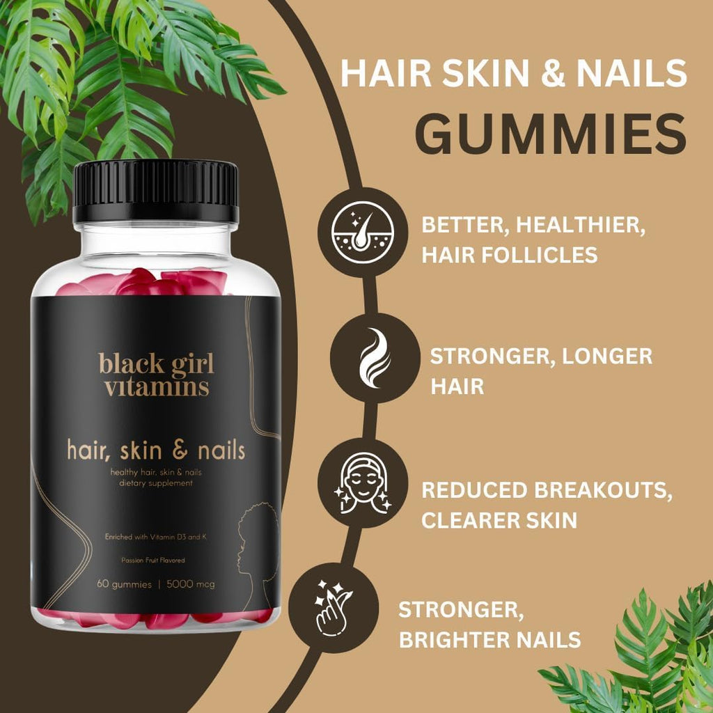 Black Girl Vitamins Hair Skin & Nails Gummies Biotin 6000mcg


