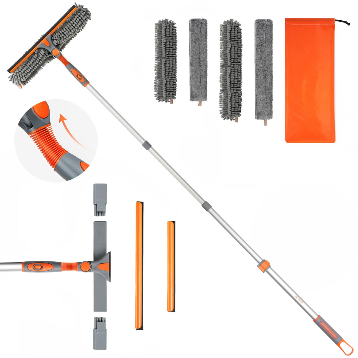 Eazer 2-in-1 Window Cleaning Kit with Telescopic Pole