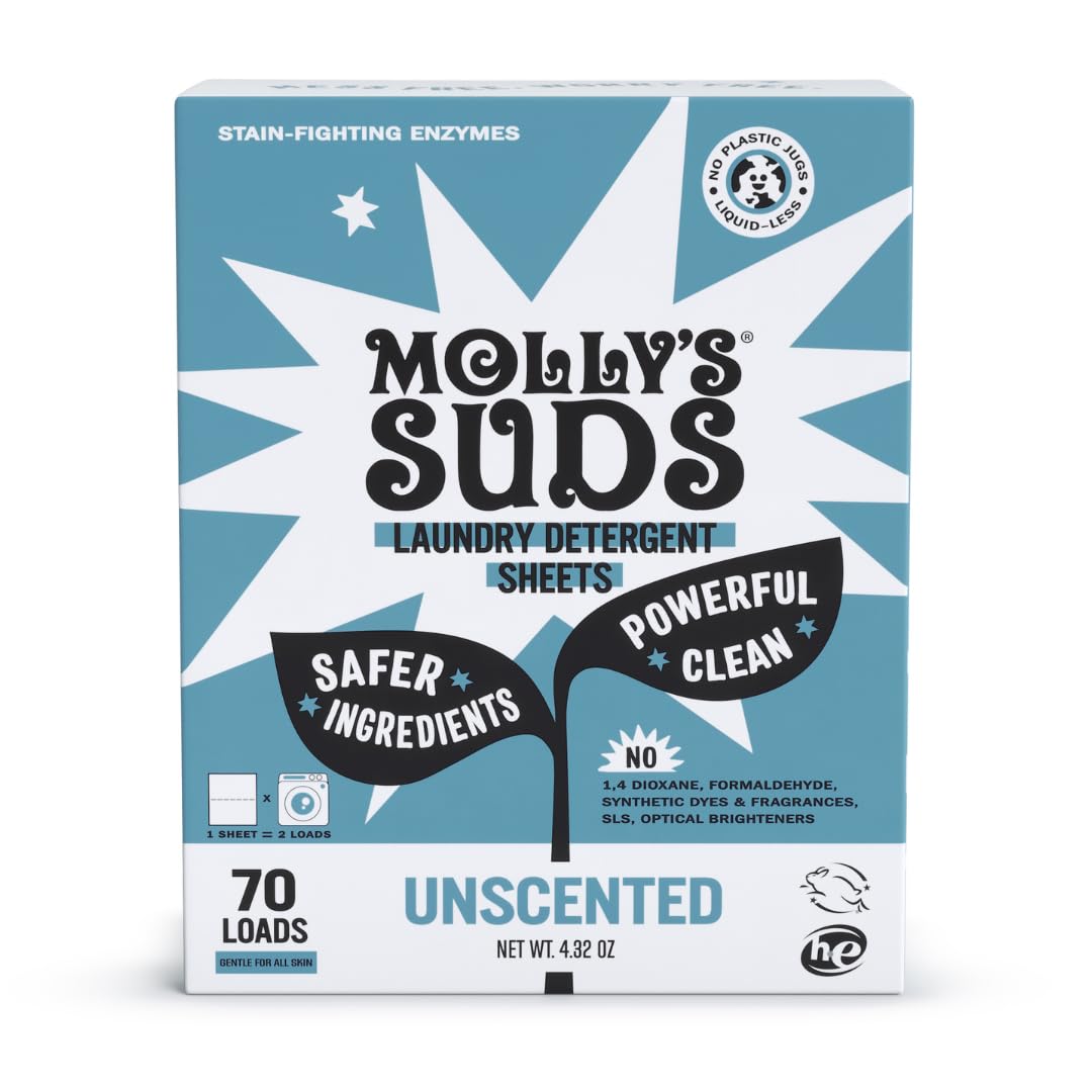 Molly’s Suds Laundry Detergent Sheets – Gentle, Bio-Based Enzymes, Plastic-Free