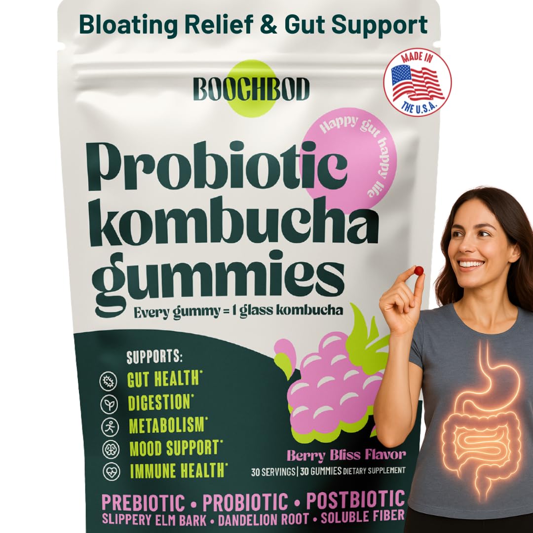 BoochBod Probiotic Kombucha Gummies for Gut Health

