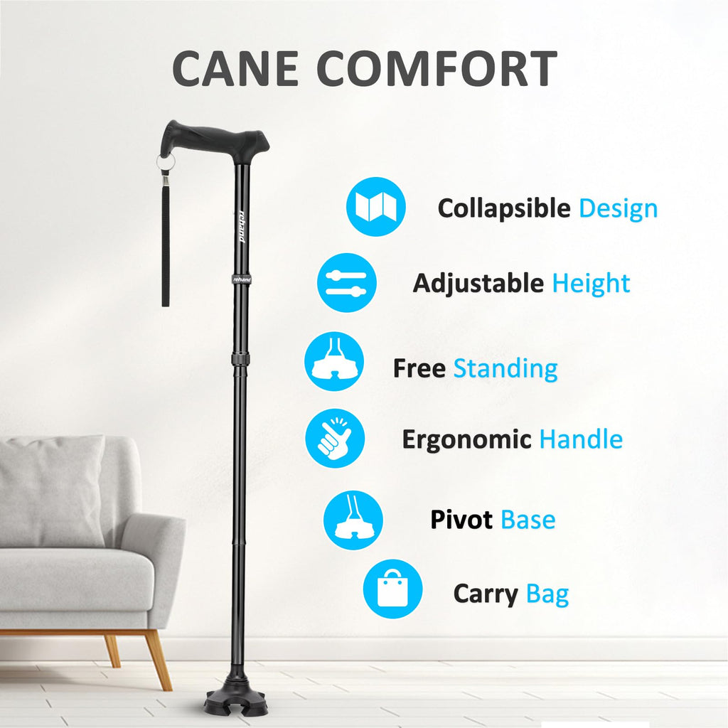 Walking Cane REHAND Foldable Adjustable Self-Standing Pivot

