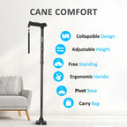 Walking Cane REHAND Foldable Adjustable Self-Standing Pivot

