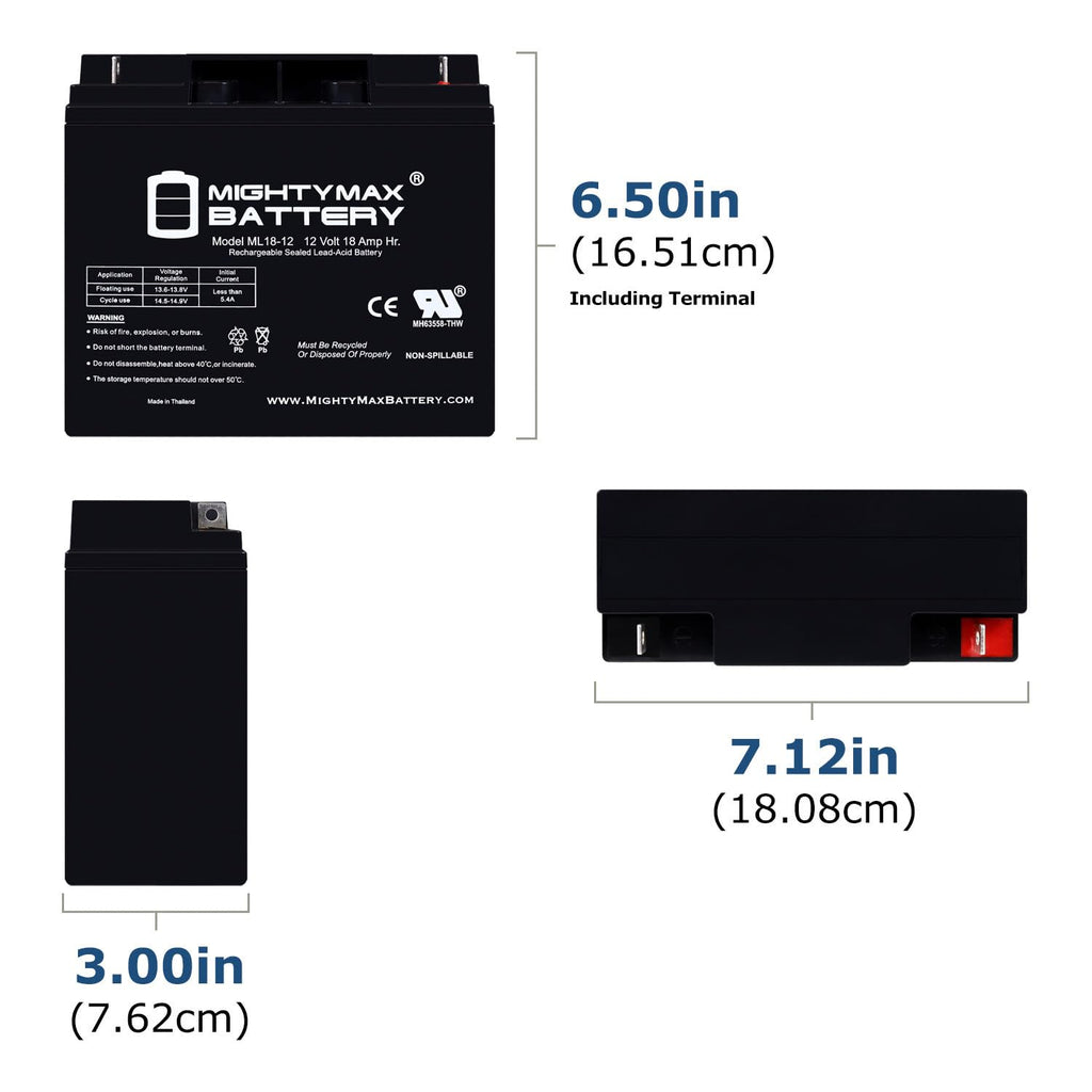 Mighty Max ML18-12 12V 18Ah AGM Battery NB Terminal


