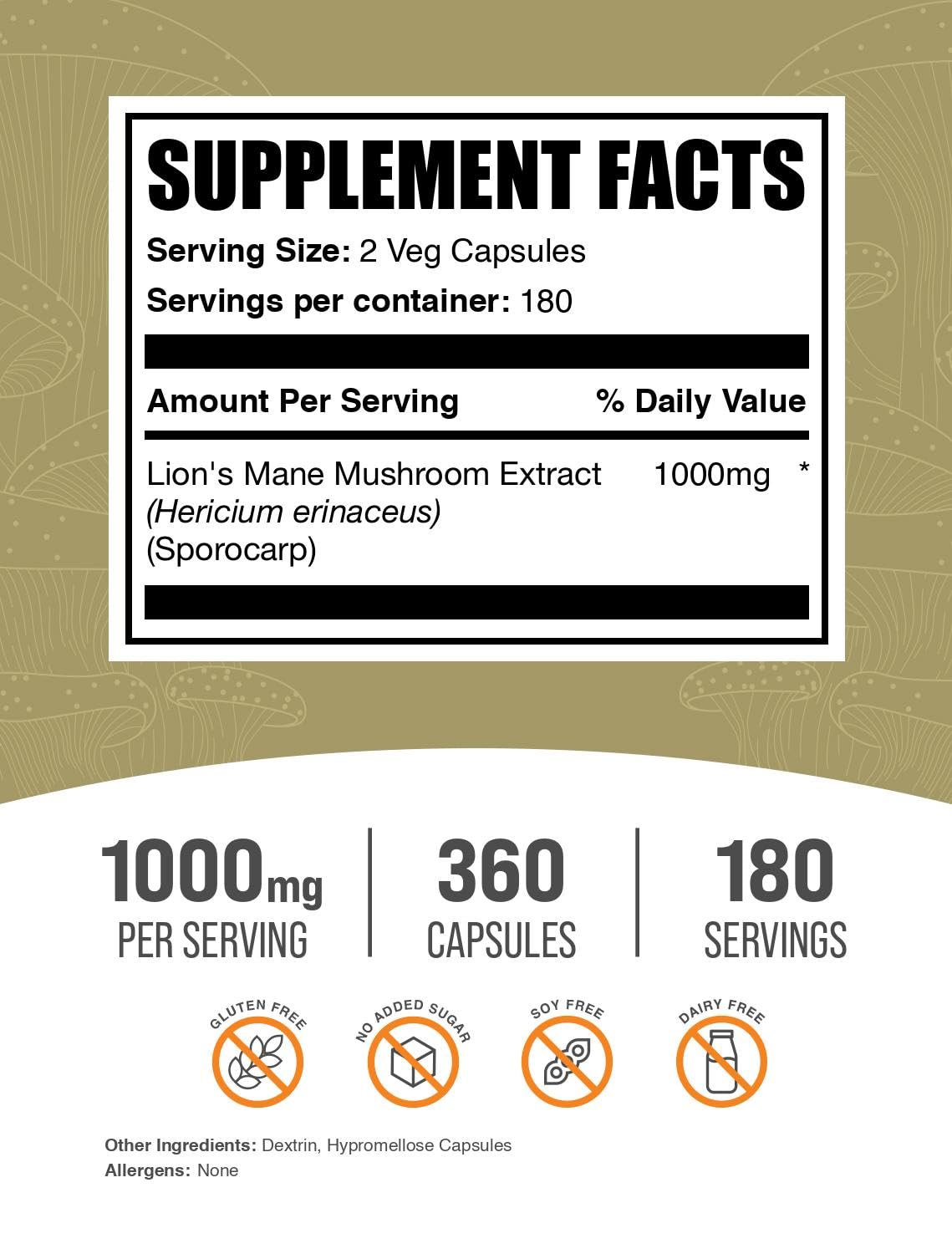 BulkSupplements Lion's Mane Mushroom Extract Supplement

