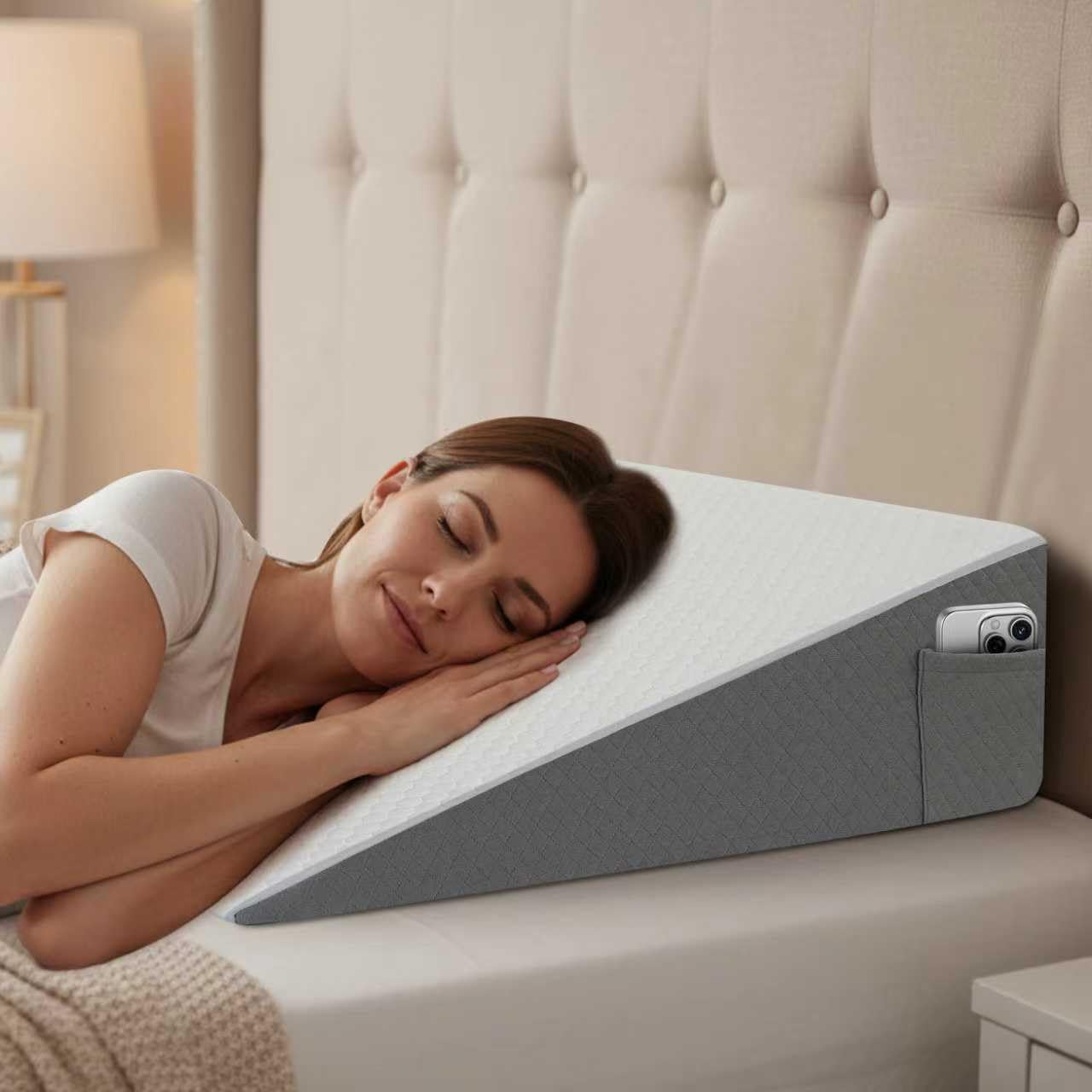 Bed Wedge Pillow with Memory Foam Top for Reading and Sleep

