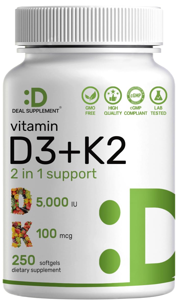 Deal Supplement Vitamin D3 + K2 MK7 Softgels | 5,000 IU

