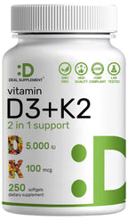 Deal Supplement Vitamin D3 + K2 MK7 Softgels | 5,000 IU

