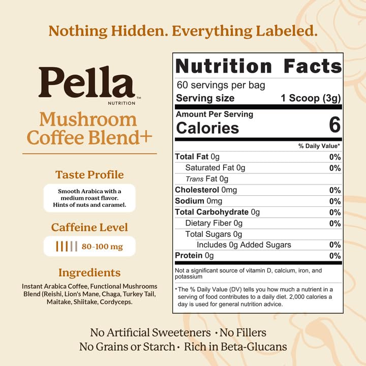 Pella Nutrition Mushroom Coffee with Superfood Mushrooms – Instant


