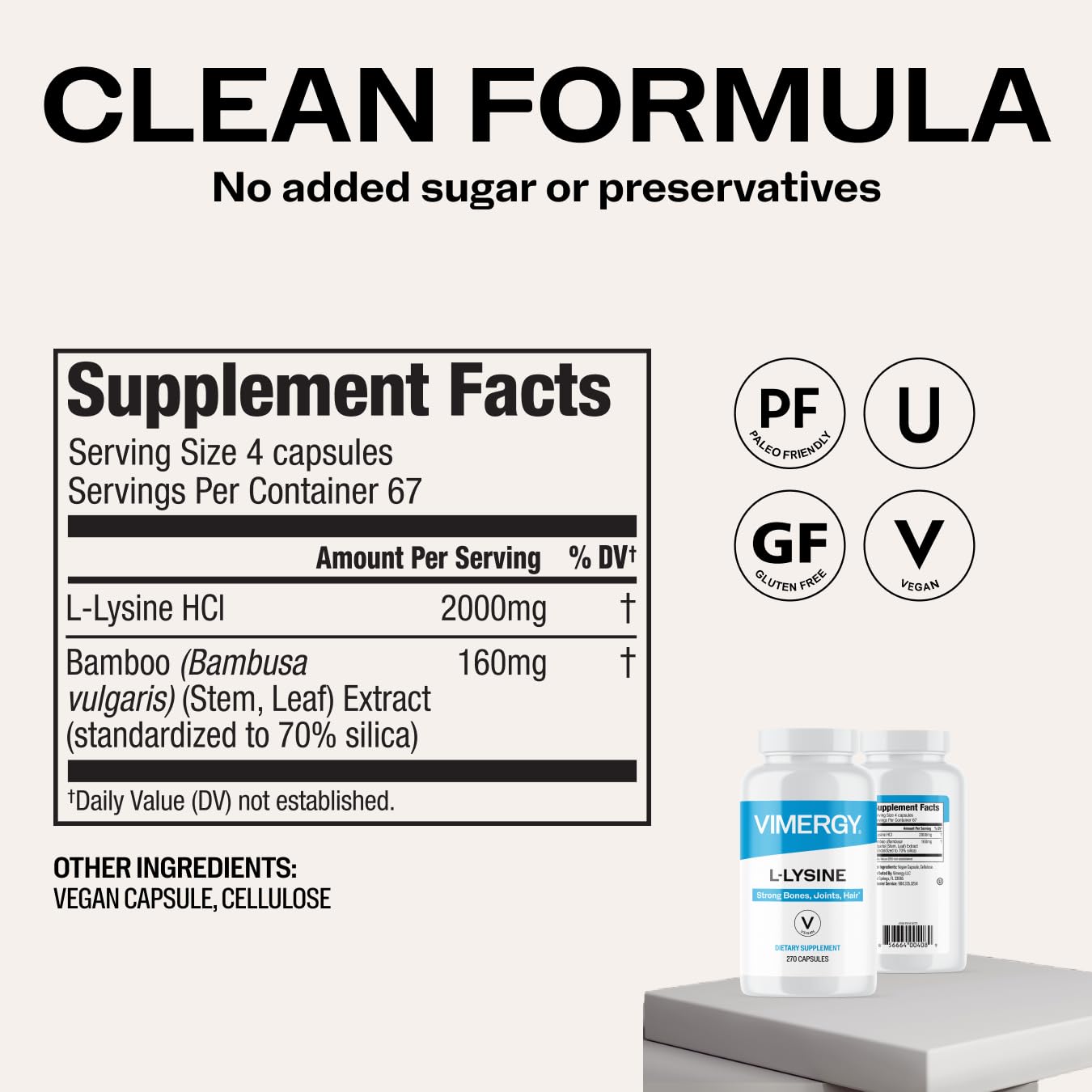 Vimergy L-Lysine Supplement | Vegan, Non-GMO, Gluten-Free

