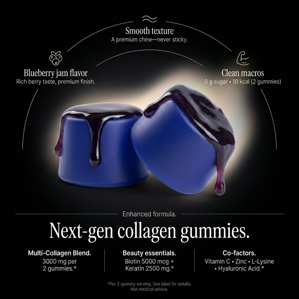 Collagen Gummies Sugar Free with Multi-Collagen, Keratin, Hyaluronic Acid & Vitamin C & Zinc

