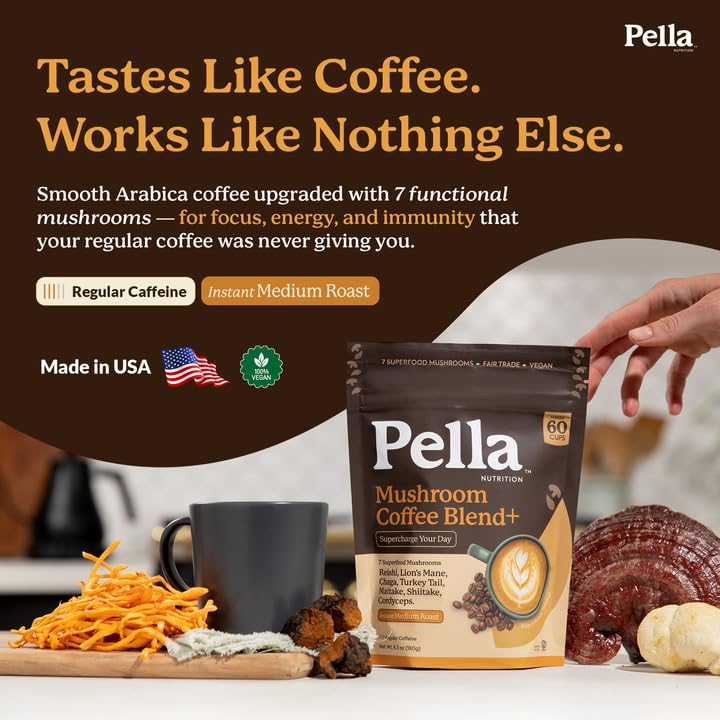 Pella Nutrition Mushroom Coffee with Superfood Mushrooms – Instant

