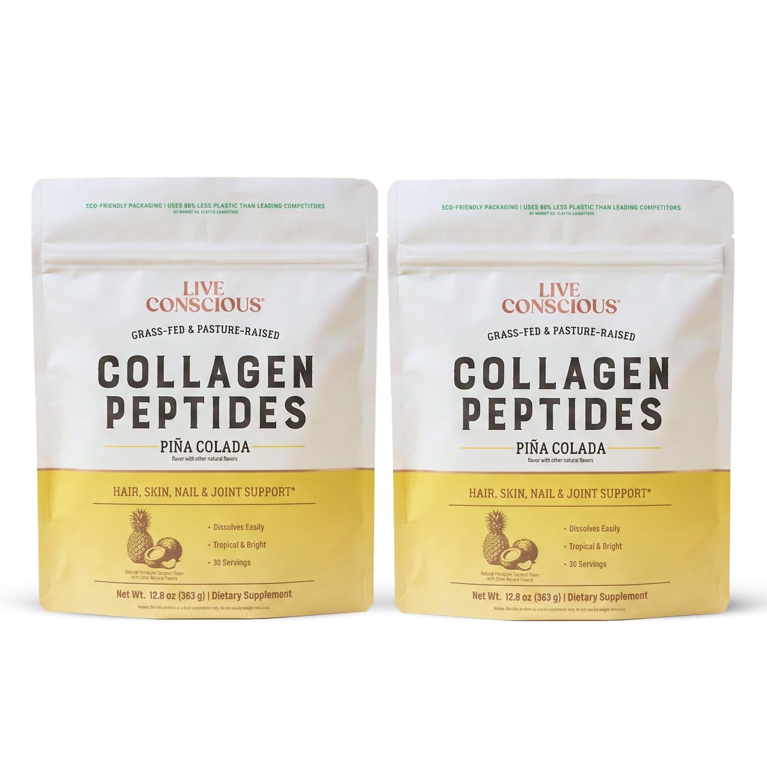 Live Conscious Collagen Peptides Powder – Hydrolyzed Type I & III, Grass-Fed
