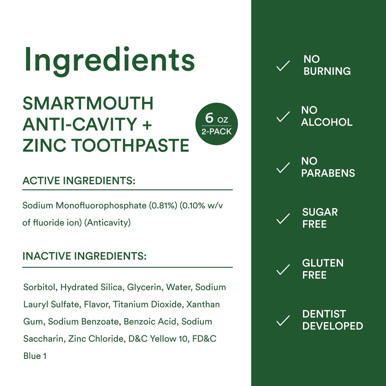 SmartMouth Anti-Cavity Zinc Toothpaste - Enamel Support

