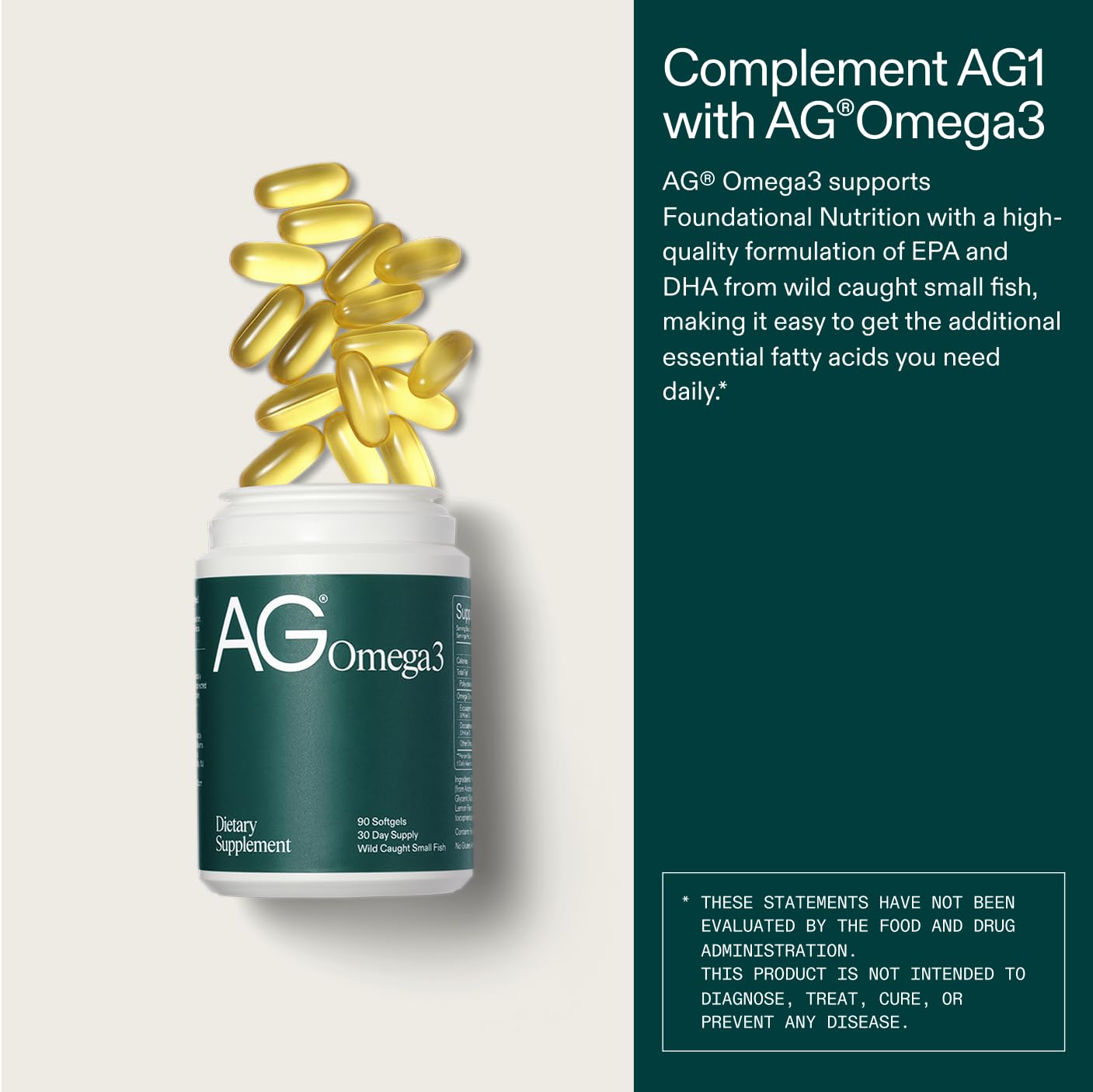 Omega-3 Fish Oil Softgels by AG1 - Heart & Brain Support

