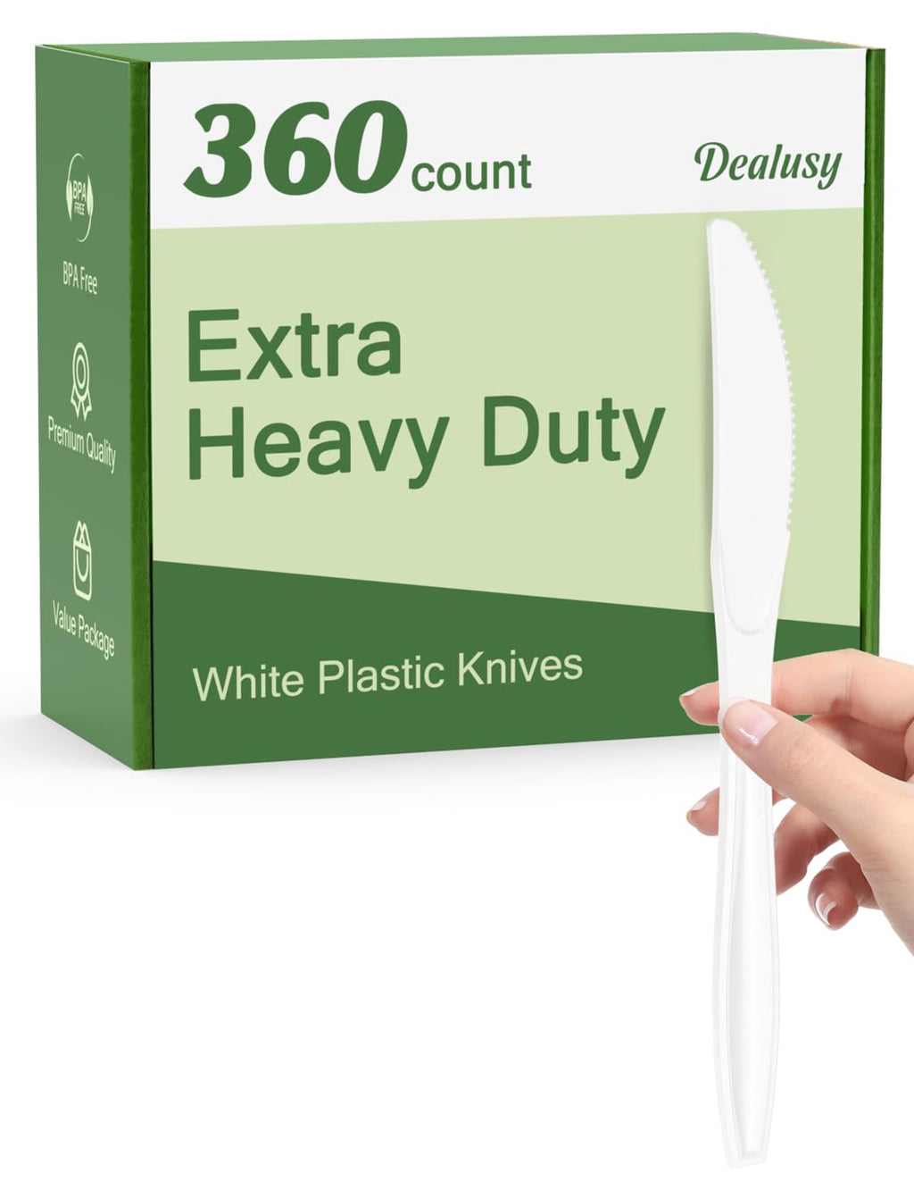 Dealusy Extra Heavy Duty Plastic Knives Disposable - BPA-Free, Heat Resistant, Durable Party Cutlery