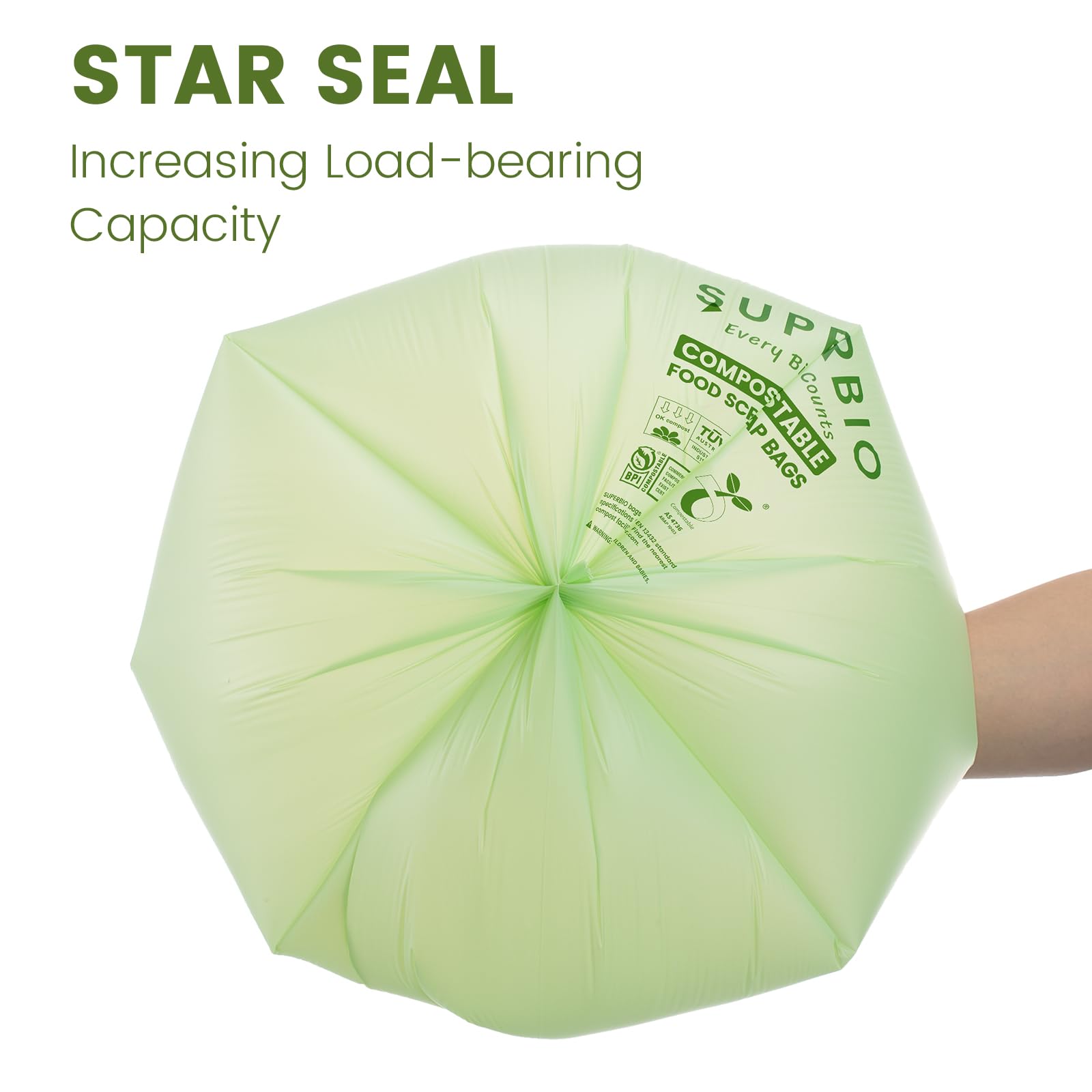 SUPERBIO Compostable Kitchen Waste Bags with Handles

