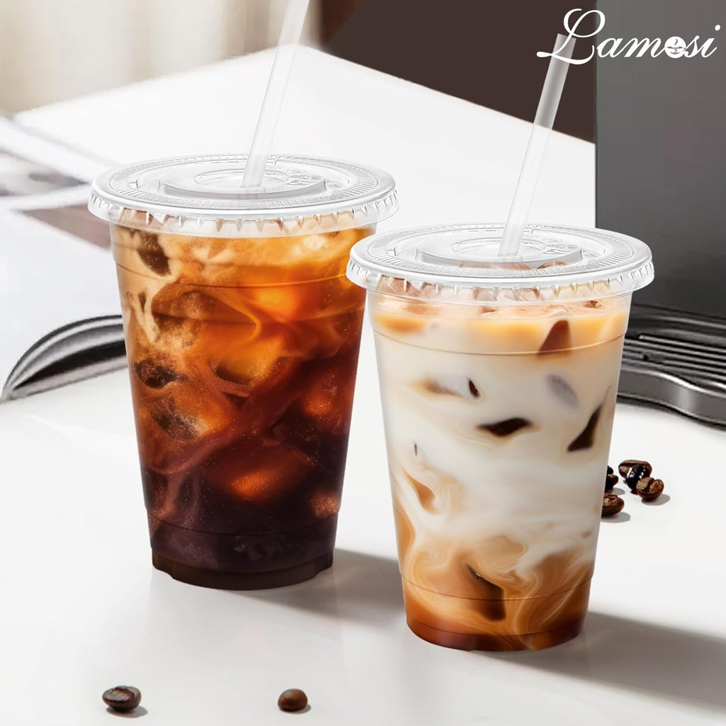 Lamosi Clear Plastic Cups with Lids and Straws – Disposable

