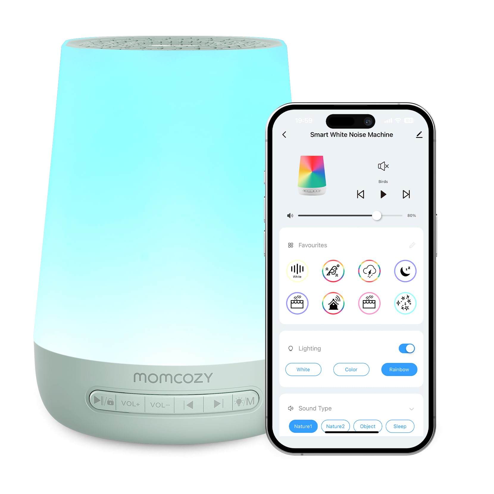 Momcozy Baby Sound Machine with Night Light and App Control