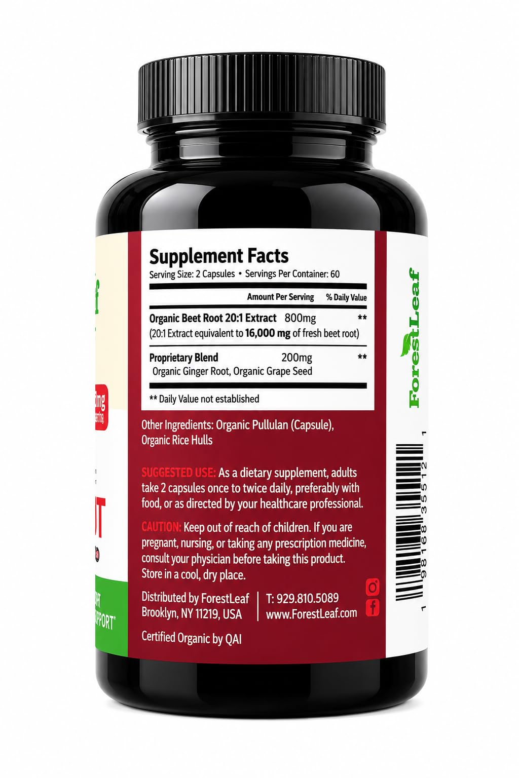 ForestLeaf Beet Root Capsules 1000mg Ginger Grape Seed

