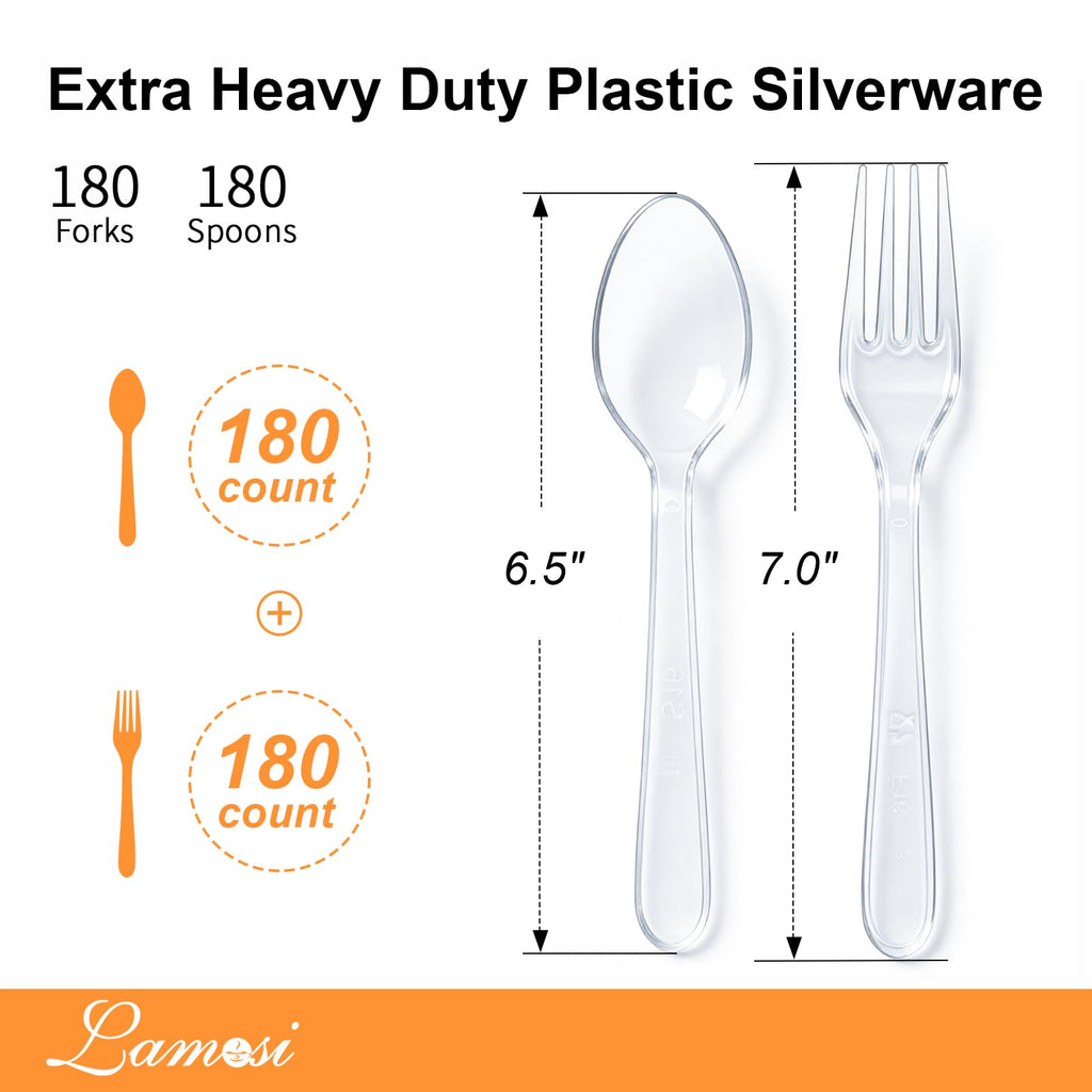 Lamosi Clear Plastic Cutlery Set – Heavy Duty, BPA-Free

