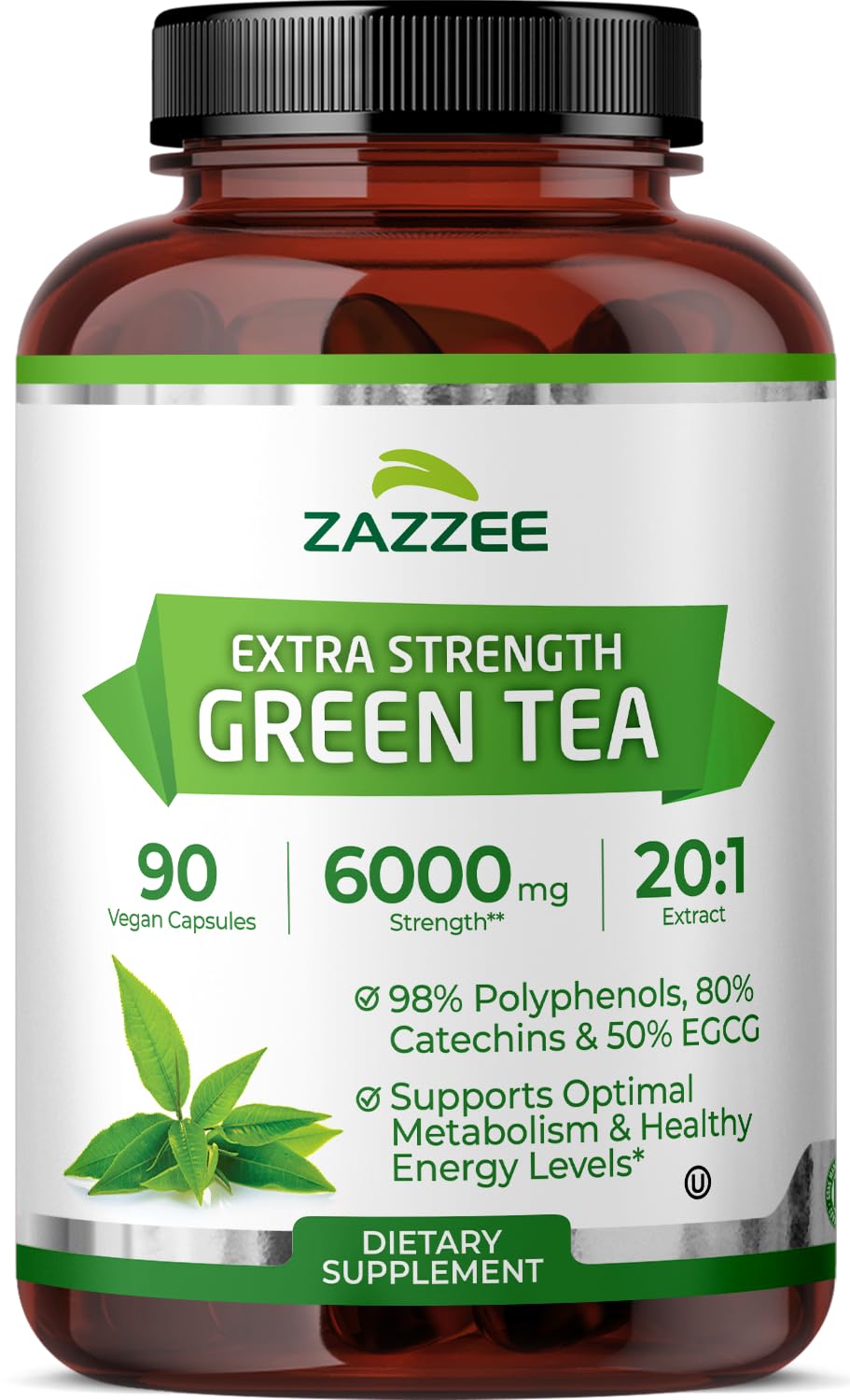 Zazzee Green Tea Extract Capsules - Extra Strength
