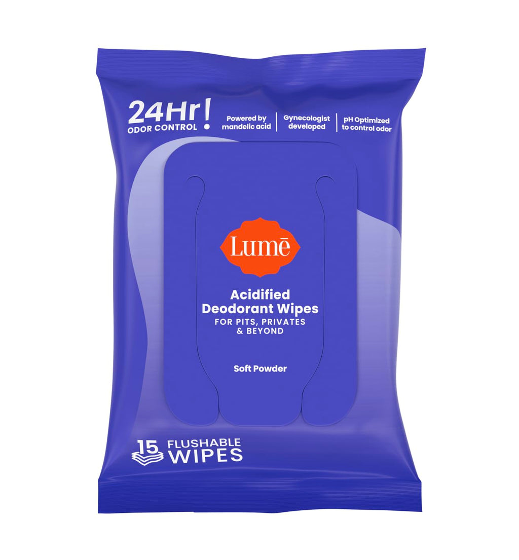 Lume Acidified Deodorant Wipes - 24 Hour Odor Control - Aluminum Free