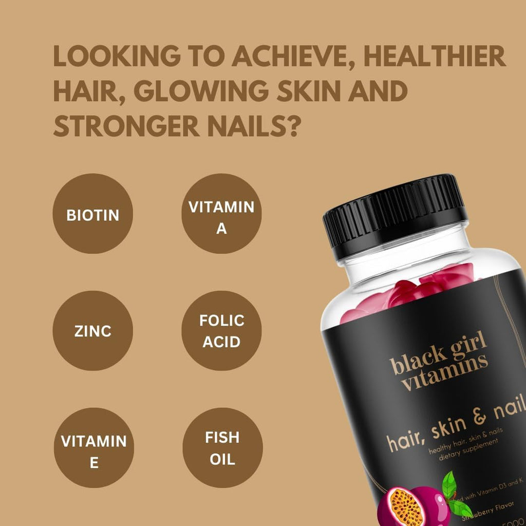 Black Girl Vitamins Hair Skin & Nails Gummies Biotin 6000mcg

