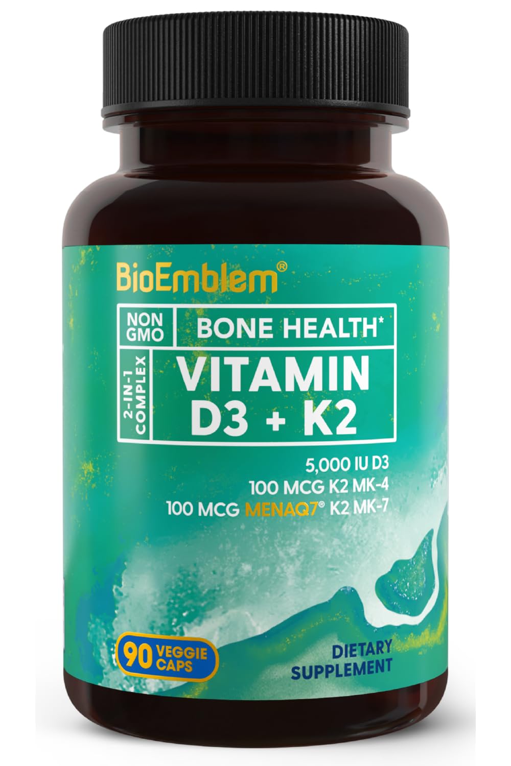BioEmblem Vitamin D and K Supplement - Vegetarian, Non-GMO

