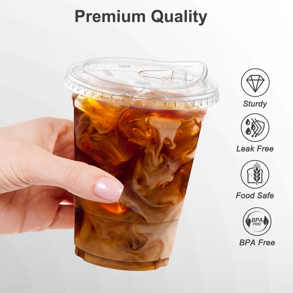 Dealusy Clear Plastic Cups with Lids | 100 Cups and Lids

