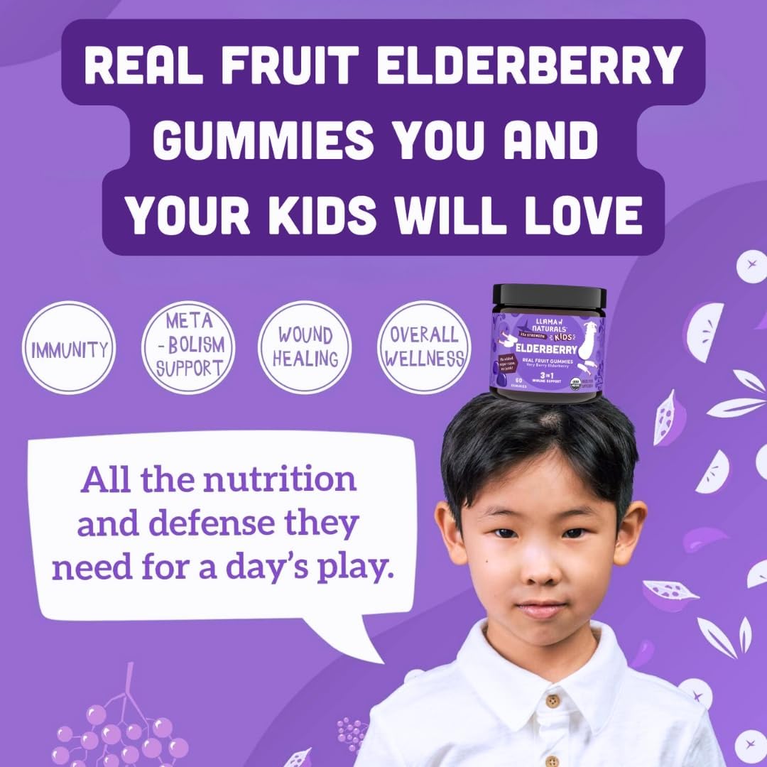 Llama Naturals Elderberry Gummies for Kids - Vegan Immune Support

