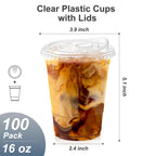 Dealusy Clear Plastic Cups with Lids | 100 Cups and Lids

