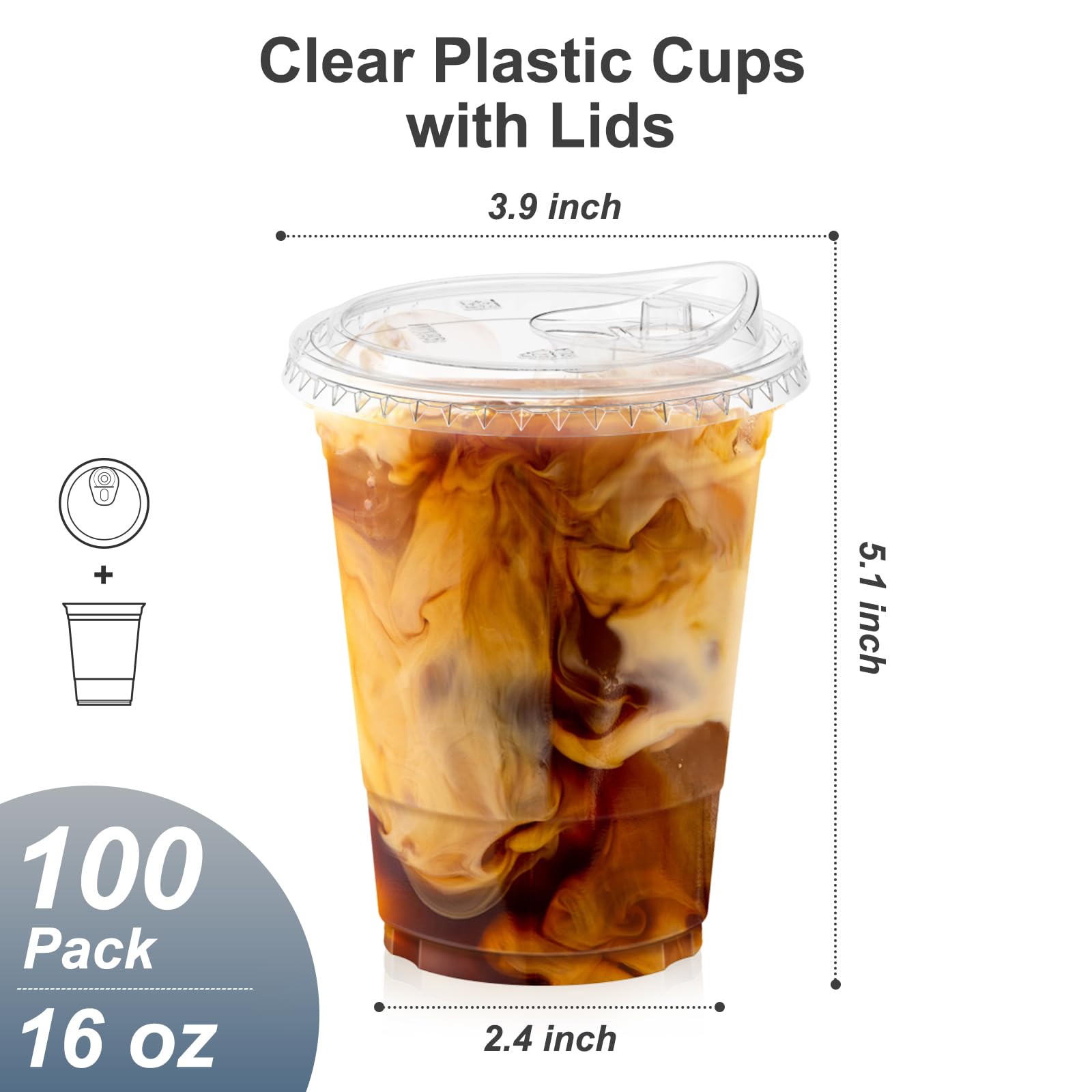 Dealusy Clear Plastic Cups with Lids | 100 Cups and Lids

