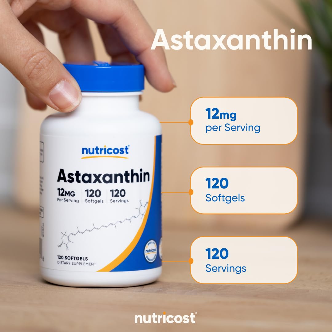 Nutricost Astaxanthin 12mg Softgels | Non-GMO Gluten Free

