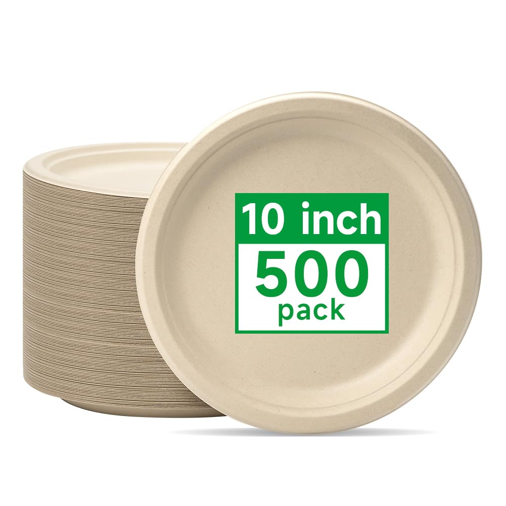 RACETOP Compostable Paper Plates - Heavy Duty Biodegradable Disposable Dinnerware