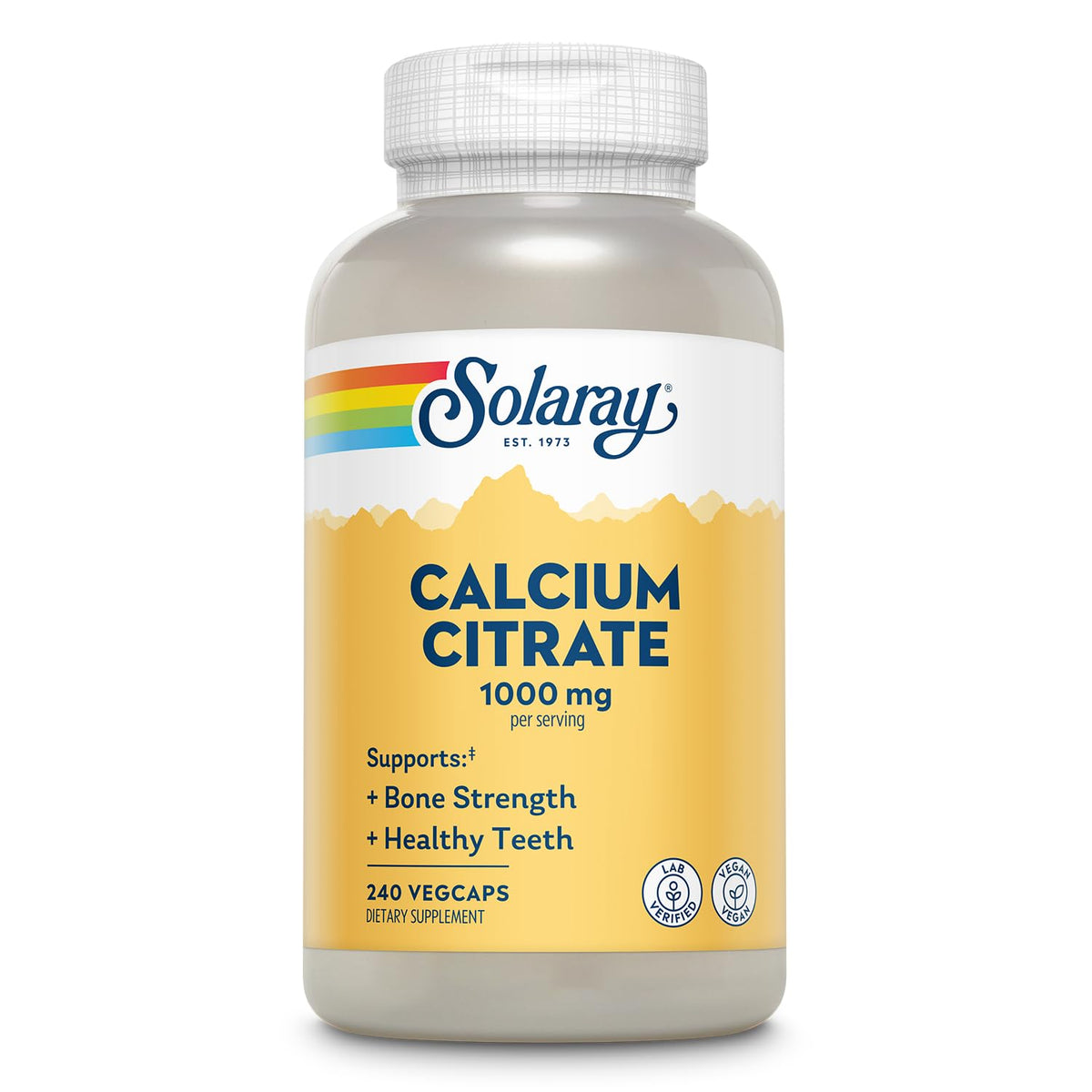 Solaray Calcium Citrate 1000 mg Chelated Calcium Supplement for Bones and Teeth - Vegan