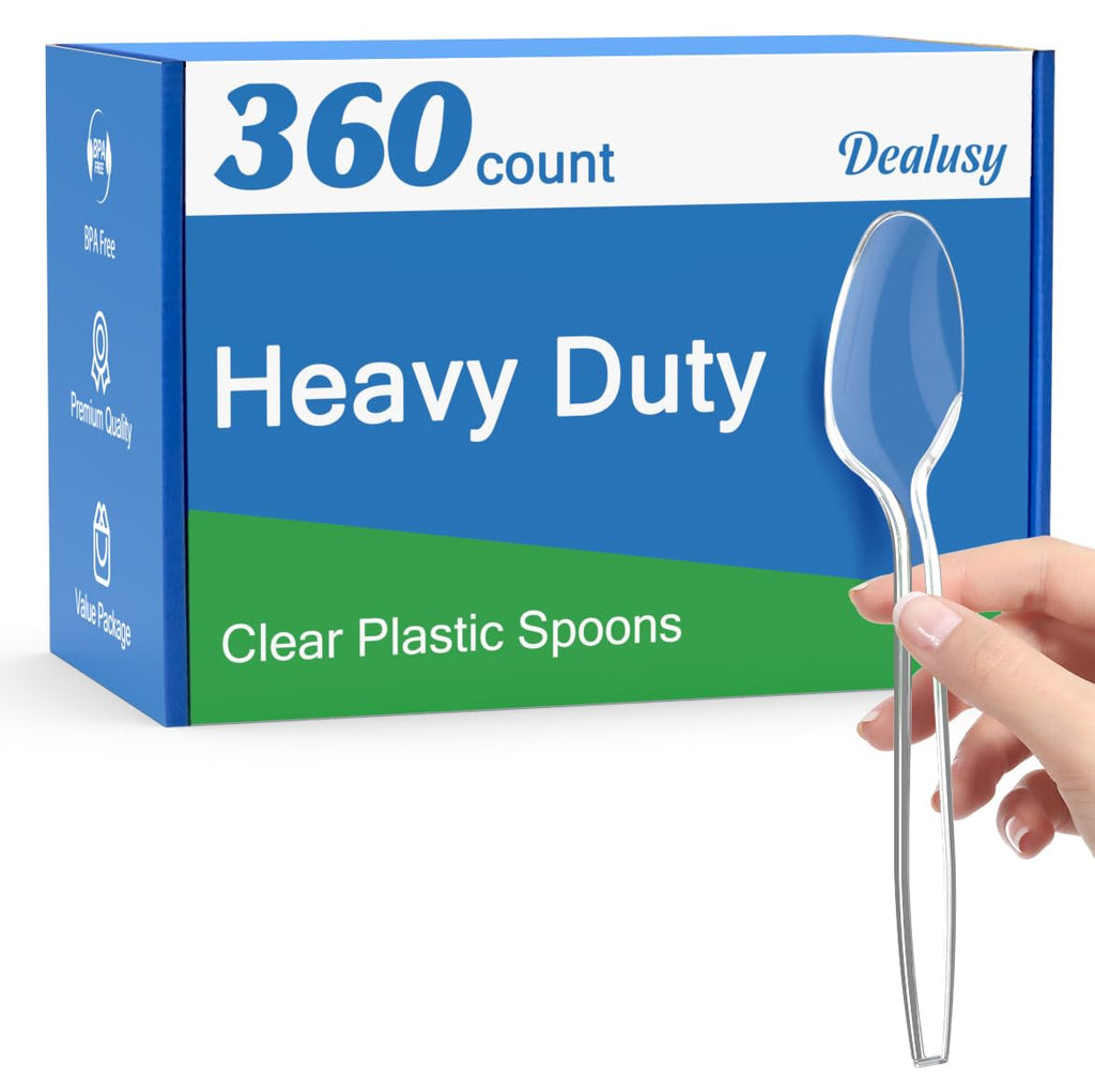 Dealusy Disposable Plastic Spoons Heavy Duty Utensils for Parties