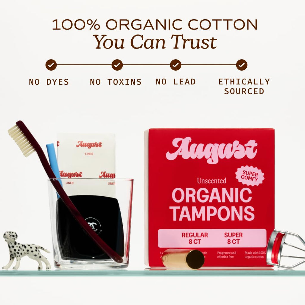 August Organic Cotton Tampons with Easy-Glide Long Applicators

