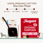 August Organic Cotton Tampons with Easy-Glide Long Applicators

