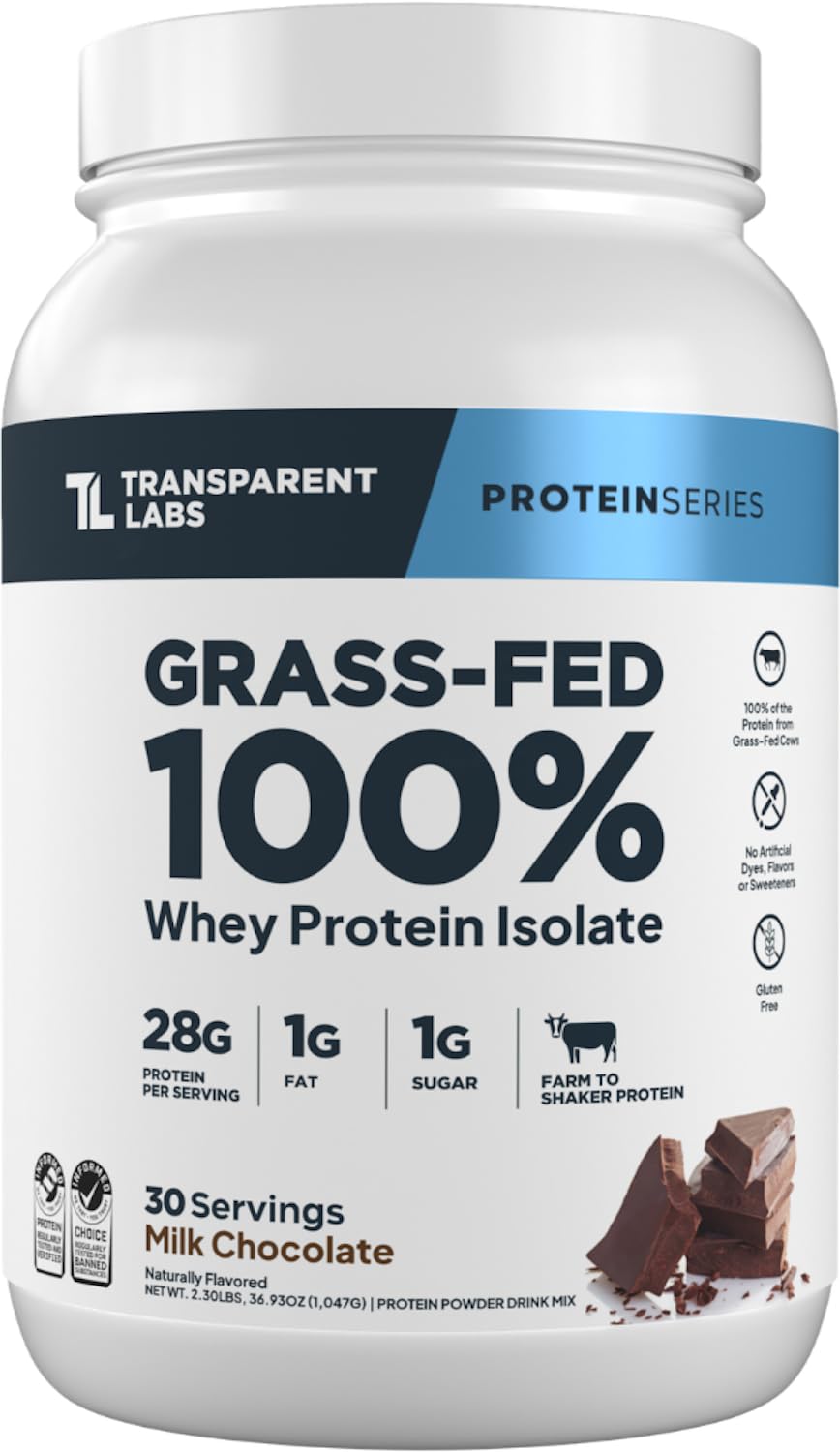 Whey Protein Isolate by Transparent Labs - Grass-Fed, 28g Protein