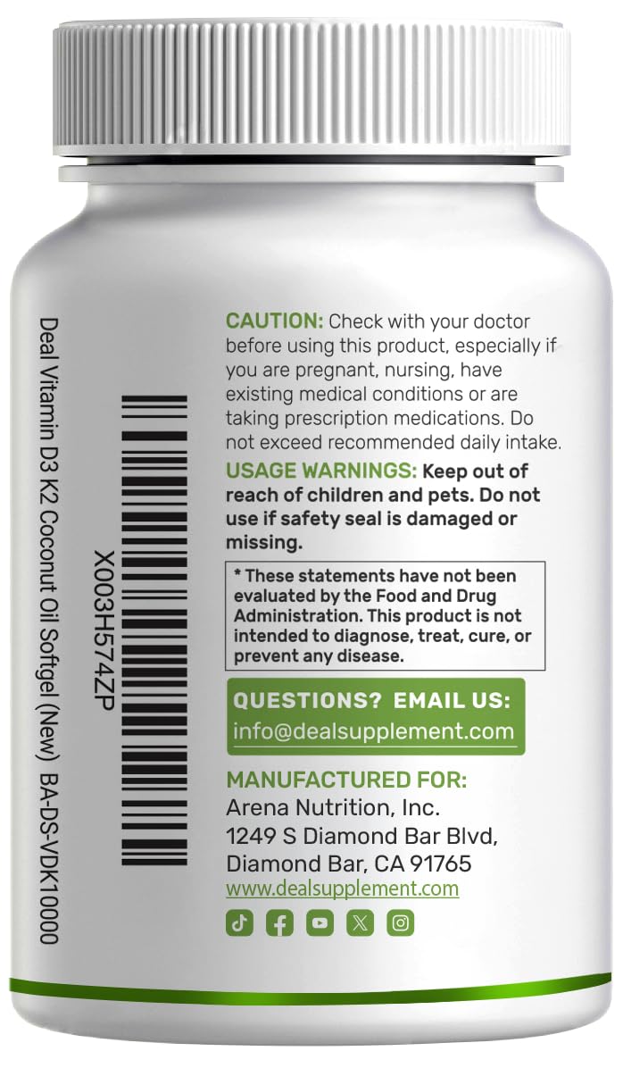 Deal Supplement Vitamin D3 K2 MK7 Softgels

