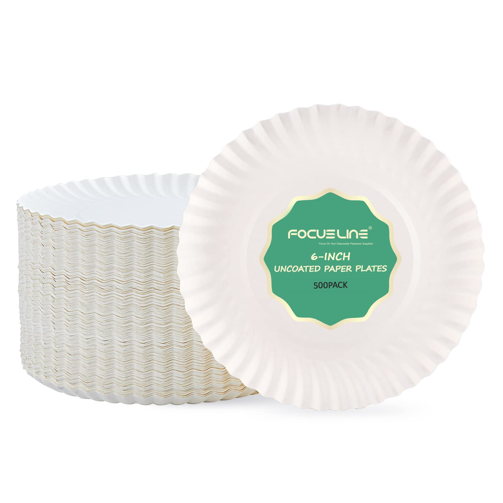 FOCUSLINE White Uncoated Paper Plates - Disposable Dessert Plates